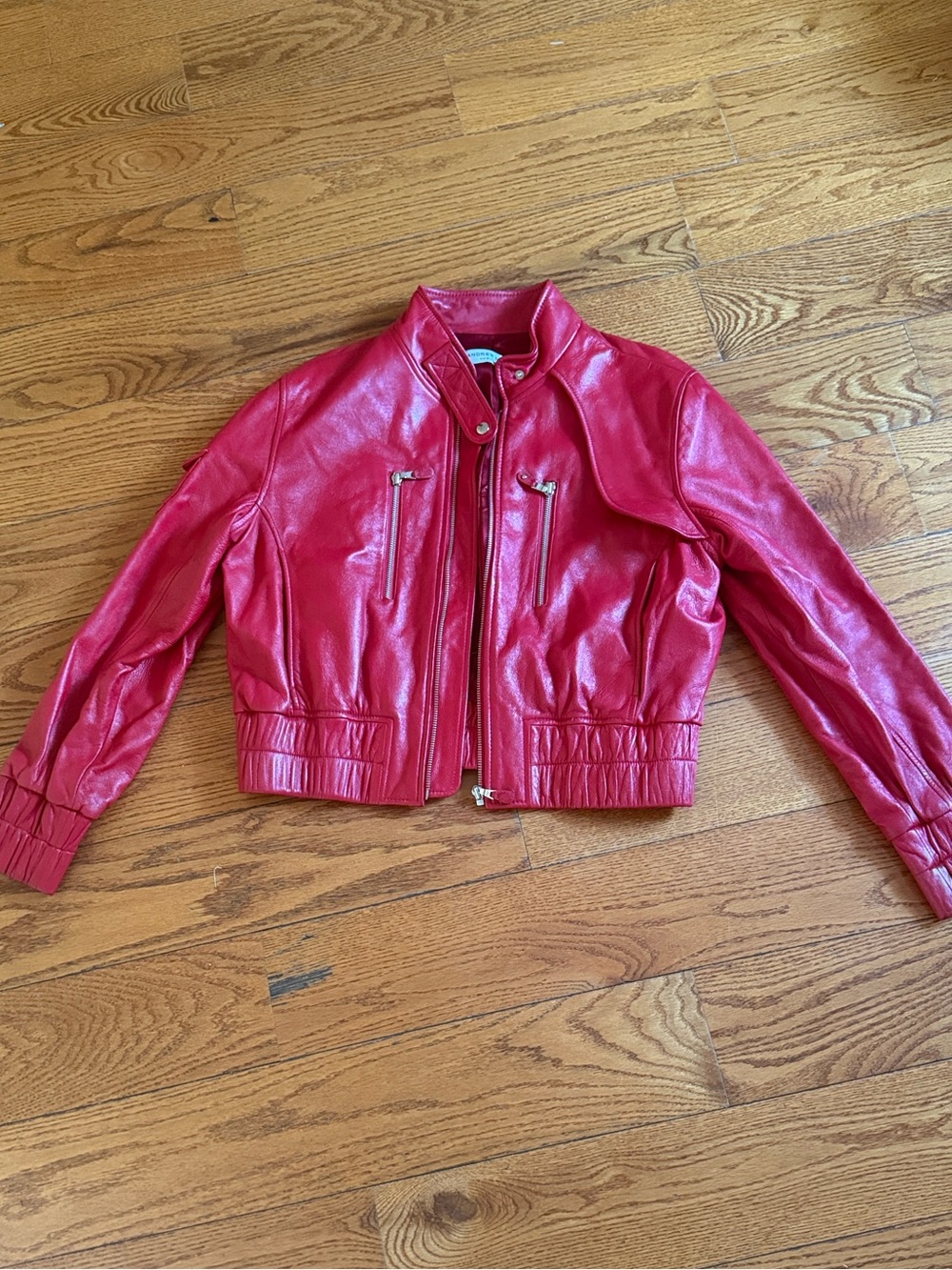 Andrew Marc Red Leather Bomber Jacket